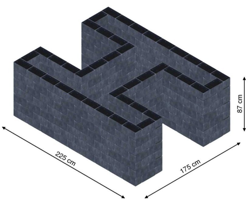 Hochbeet in Form eines H - Breite: 225 cm, Länge: 175 cm, Höhe: 87 cm