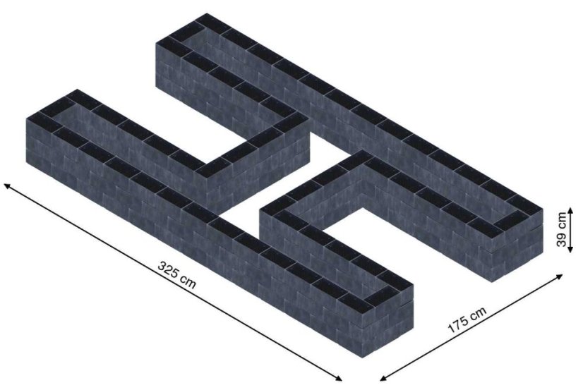 Hochbeet in Form eines H - Breite: 325 cm, Länge: 175 cm, Höhe: 39 cm