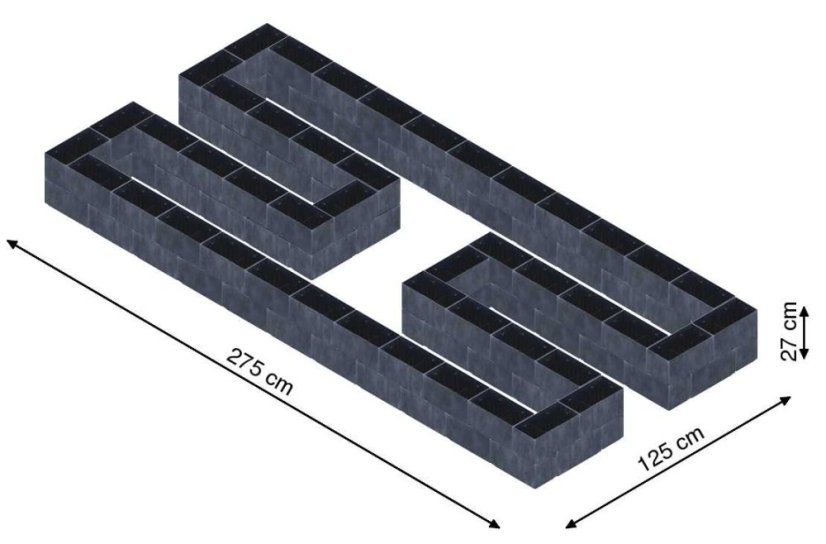Hochbeet in Form eines H - Breite: 275 cm, Länge: 125 cm, Höhe: 27 cm