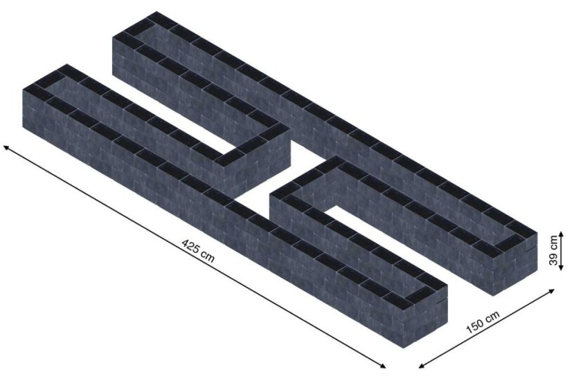 Hochbeet in Form eines H - Breite: 425 cm, Länge: 150 cm, Höhe: 39 cm
