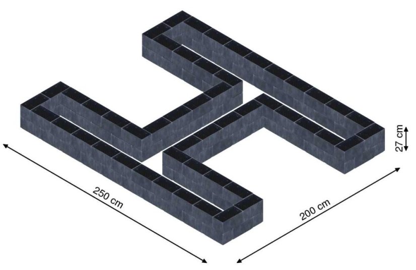 Hochbeet in Form eines H - Breite: 250 cm, Länge: 200 cm, Höhe: 27 cm