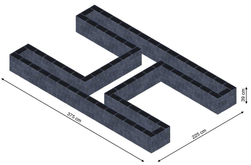 Hochbeet in Form eines H - Breite: 375 cm, Länge: 225 cm, Höhe: 39 cm