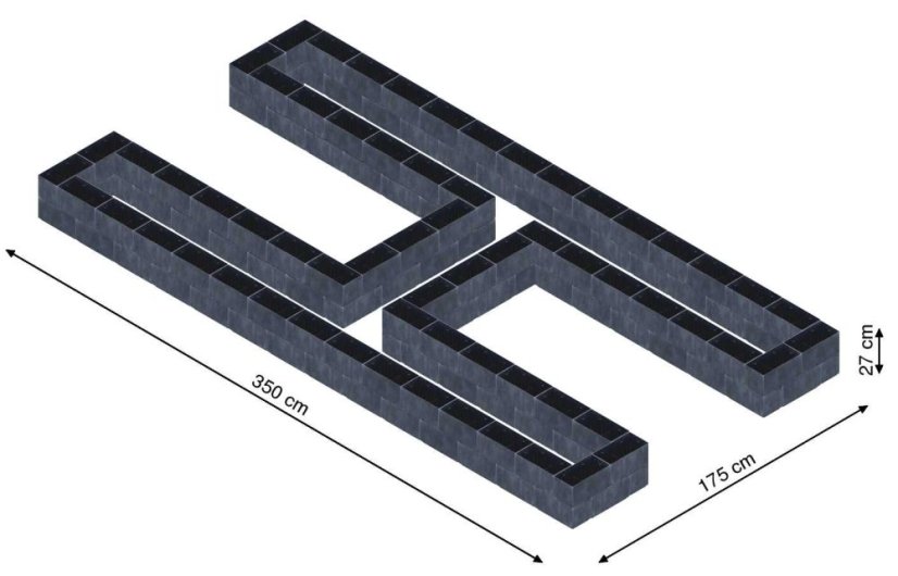 Hochbeet in Form eines H - Breite: 350 cm, Länge: 175 cm, Höhe: 27 cm