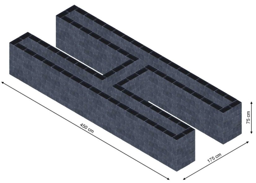 Hochbeet in Form eines H - Breite: 450 cm, Länge: 175 cm, Höhe: 75 cm