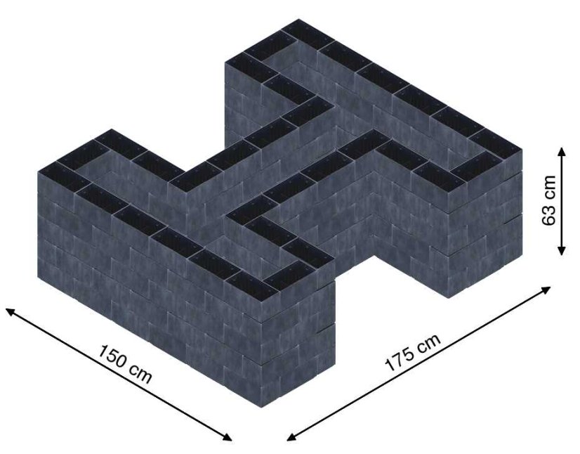 Hochbeet in Form eines H - Breite: 150 cm, Länge: 175 cm, Höhe: 63 cm