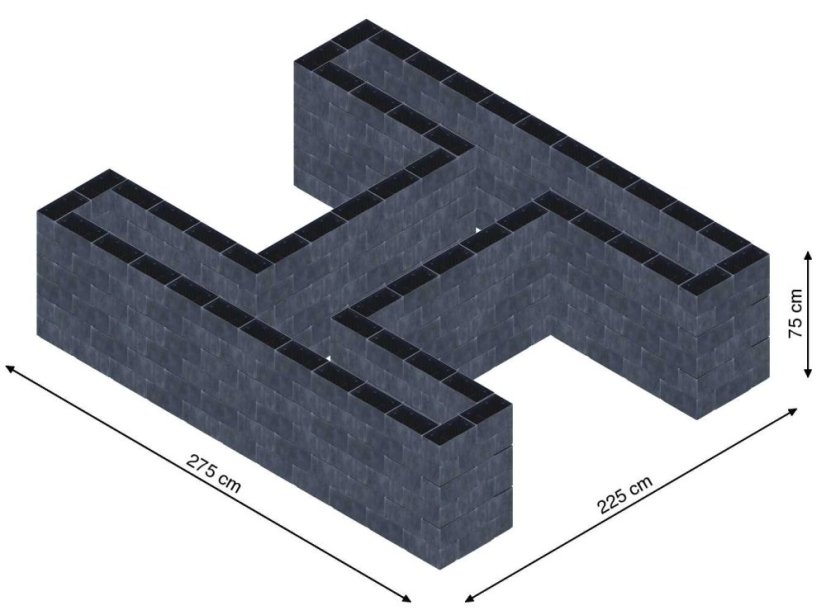 Hochbeet in Form eines H - Breite: 275 cm, Länge: 225 cm, Höhe: 75 cm