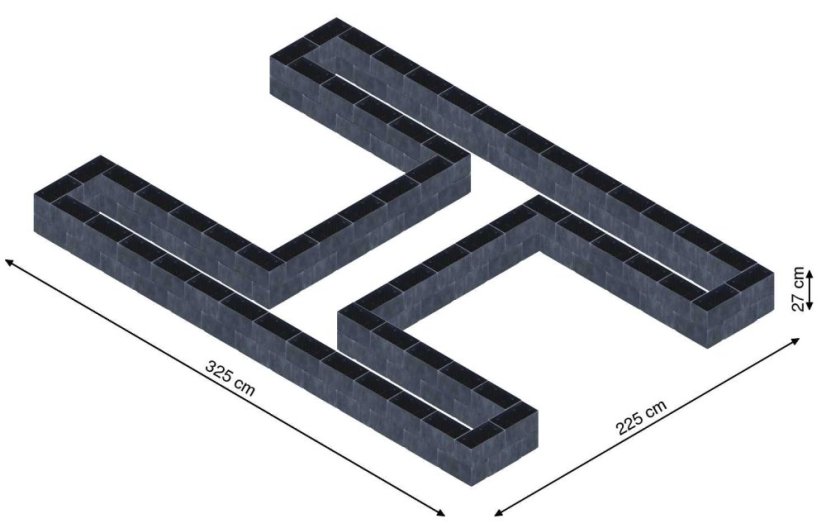 Hochbeet in Form eines H - Breite: 325 cm, Länge: 225 cm, Höhe: 27 cm