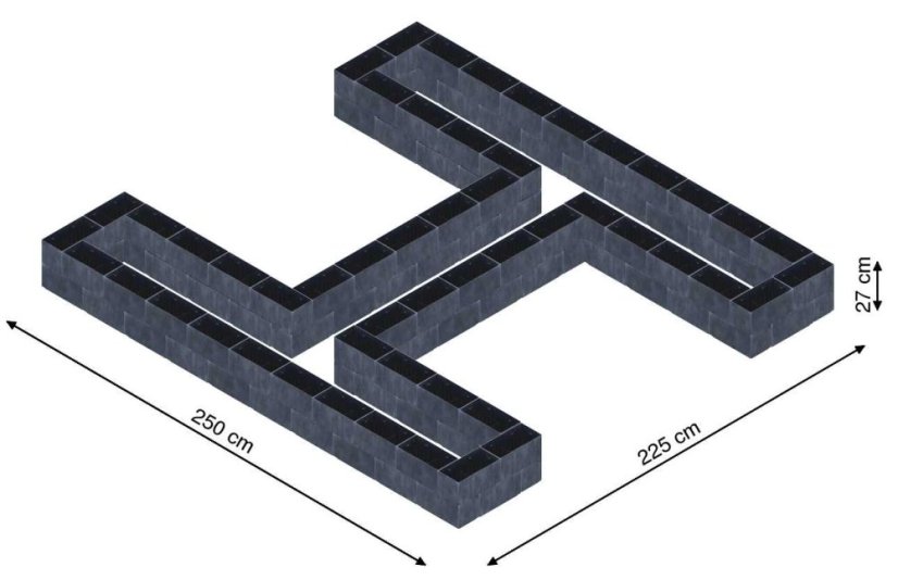 Hochbeet in Form eines H - Breite: 250 cm, Länge: 225 cm, Höhe: 27 cm