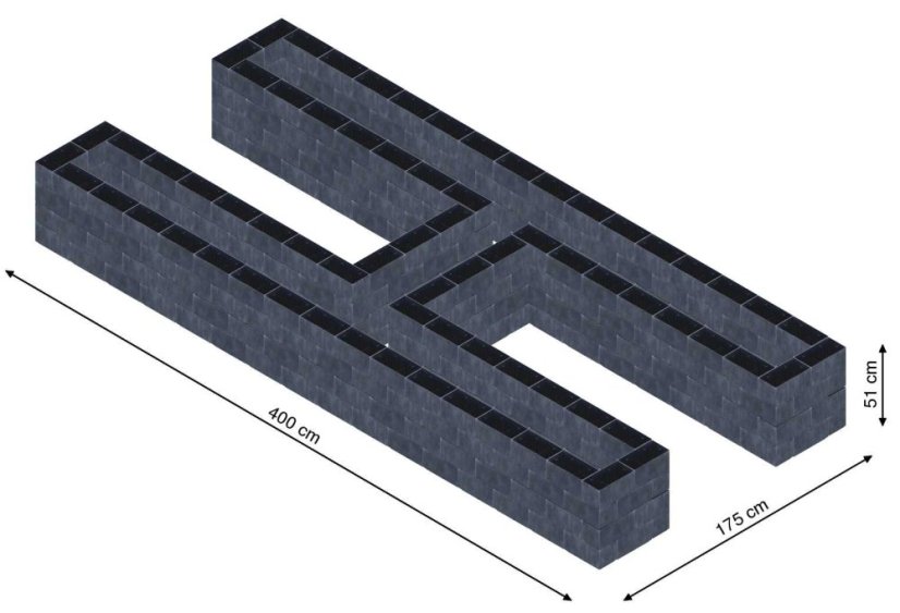 Hochbeet in Form eines H - Breite: 400 cm, Länge: 175 cm, Höhe: 51 cm
