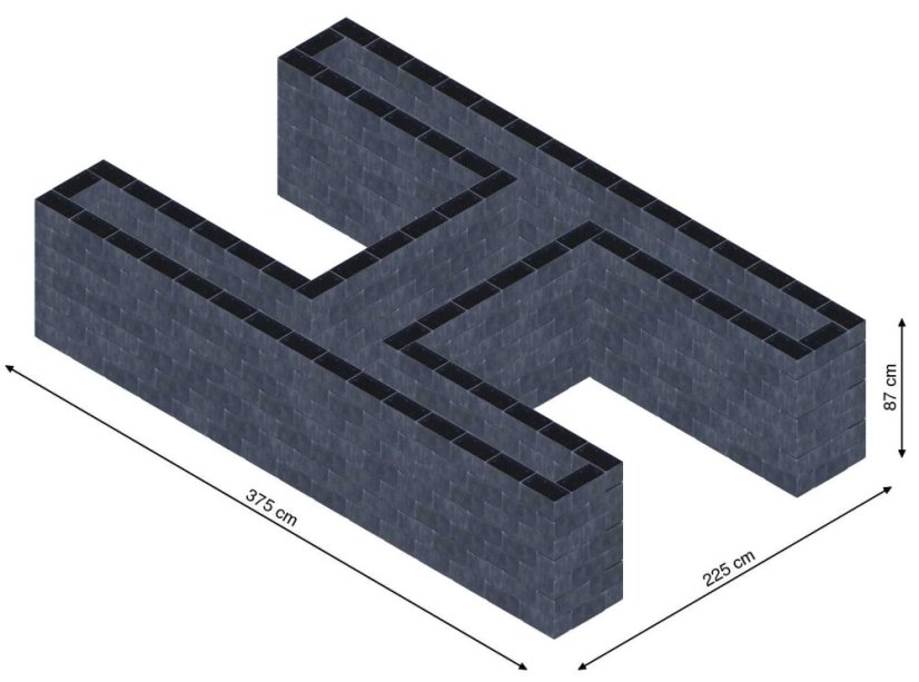 Hochbeet in Form eines H - Breite: 375 cm, Länge: 225 cm, Höhe: 87 cm