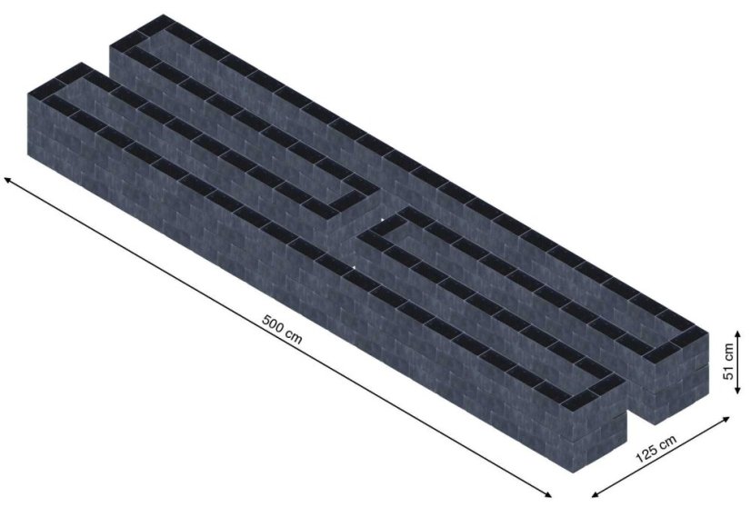 Hochbeet in Form eines H - Breite: 500 cm, Länge: 125 cm, Höhe: 51 cm
