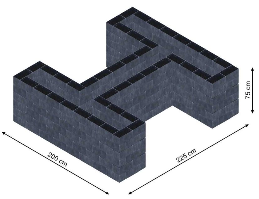 Hochbeet in Form eines H - Breite: 200 cm, Länge: 225 cm, Höhe: 75 cm