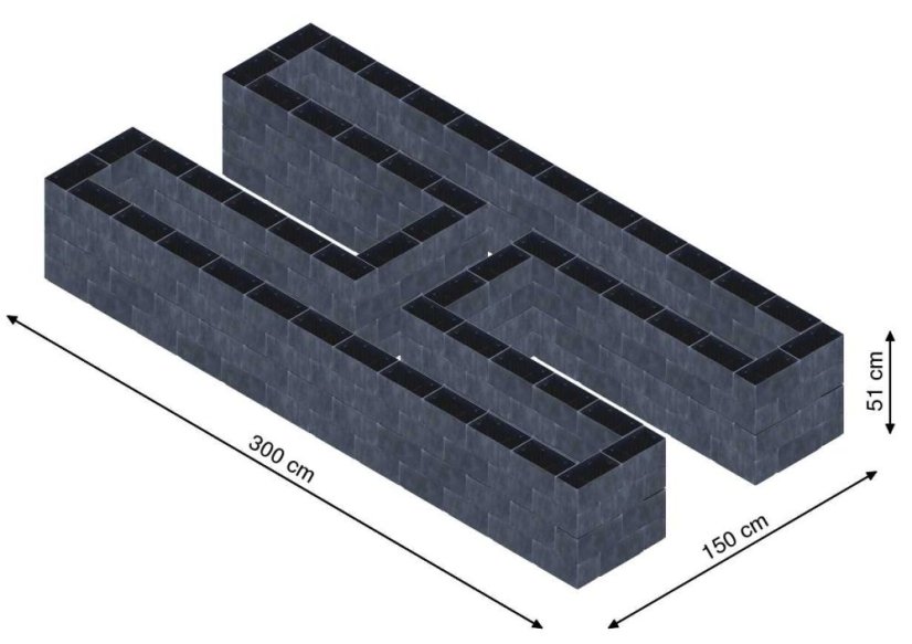 Hochbeet in Form eines H - Breite: 300 cm, Länge: 150 cm, Höhe: 51 cm
