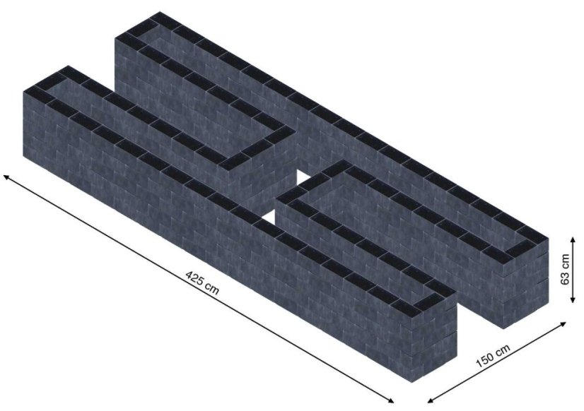 Hochbeet in Form eines H - Breite: 425 cm, Länge: 150 cm, Höhe: 63 cm