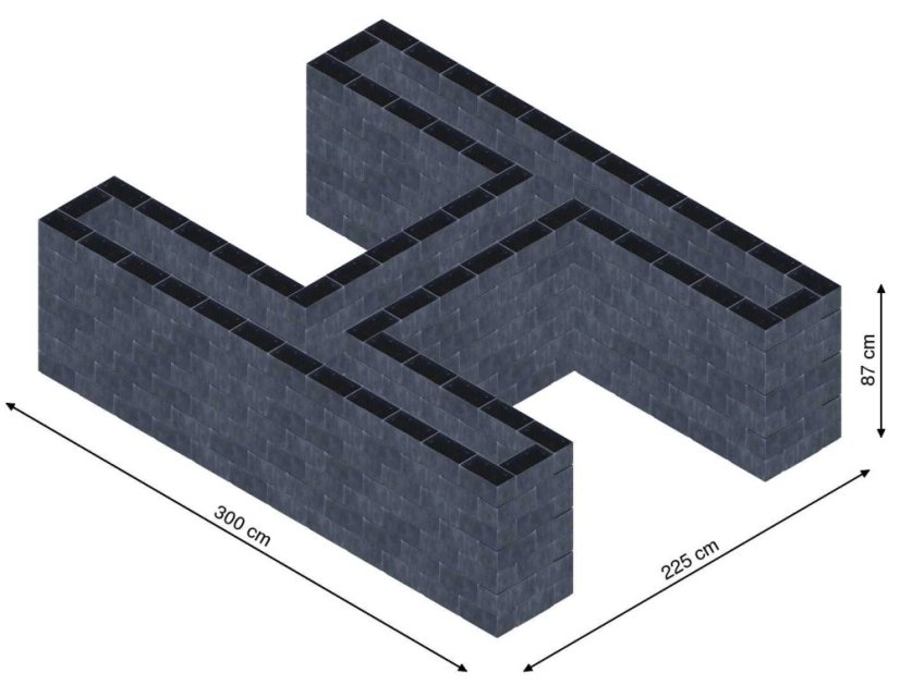 Hochbeet in Form eines H - Breite: 300 cm, Länge: 225 cm, Höhe: 87 cm