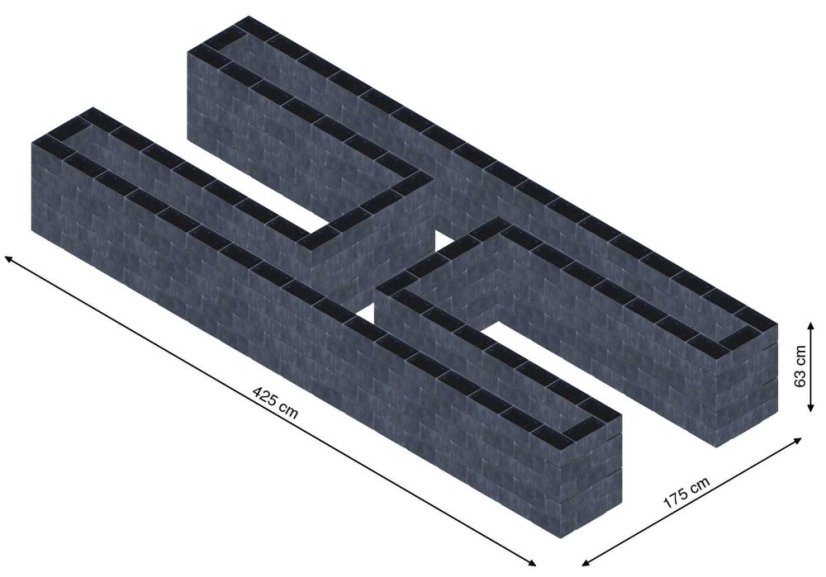 Hochbeet in Form eines H - Breite: 425 cm, Länge: 175 cm, Höhe: 63 cm