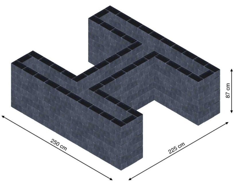 Hochbeet in Form eines H - Breite: 250 cm, Länge: 225 cm, Höhe: 87 cm