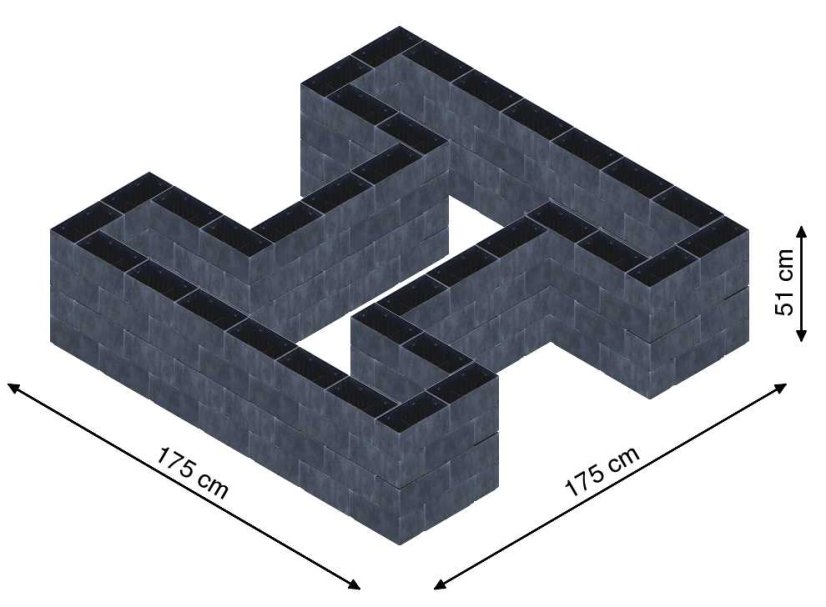 Hochbeet in Form eines H - Breite: 175 cm, Länge: 175 cm, Höhe: 51 cm