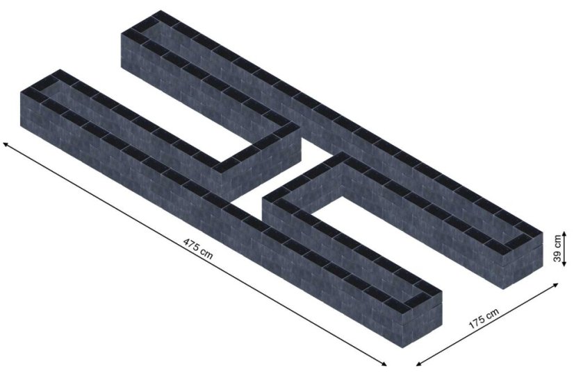 Hochbeet in Form eines H - Breite: 475 cm, Länge: 175 cm, Höhe: 39 cm