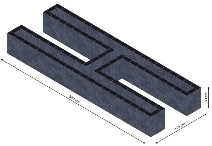 Hochbeet in Form eines H - Breite: 500 cm, Länge: 175 cm, Höhe: 63 cm