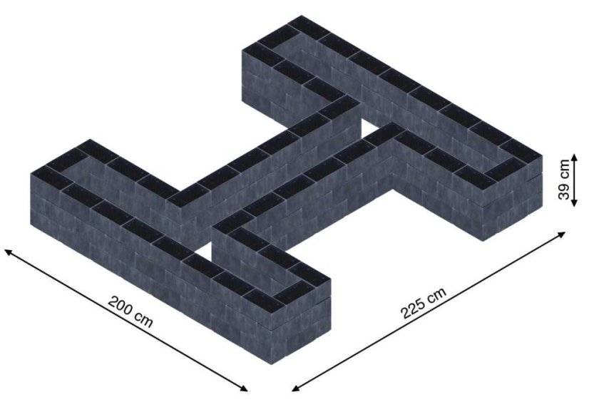Hochbeet in Form eines H - Breite: 200 cm, Länge: 225 cm, Höhe: 39 cm