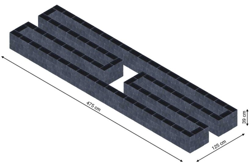 Hochbeet in Form eines H - Breite: 475 cm, Länge: 125 cm, Höhe: 39 cm