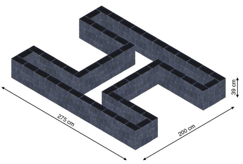 Hochbeet in Form eines H - Breite: 275 cm, Länge: 200 cm, Höhe: 39 cm