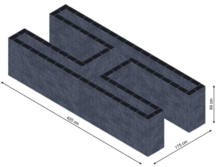 Hochbeet in Form eines H - Breite: 425 cm, Länge: 175 cm, Höhe: 99 cm