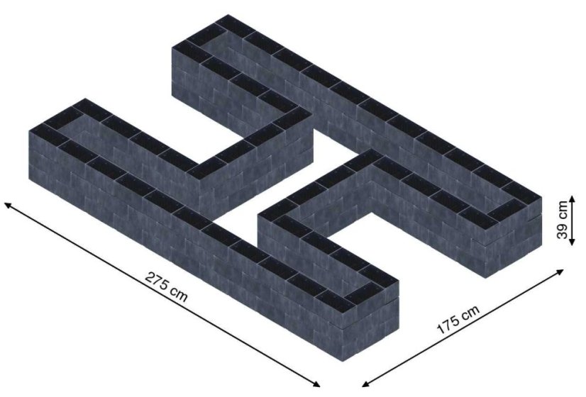 Hochbeet in Form eines H - Breite: 275 cm, Länge: 175 cm, Höhe: 39 cm