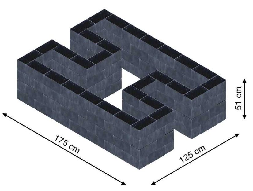 Hochbeet in Form eines H - Breite: 175 cm, Länge: 125 cm, Höhe: 51 cm