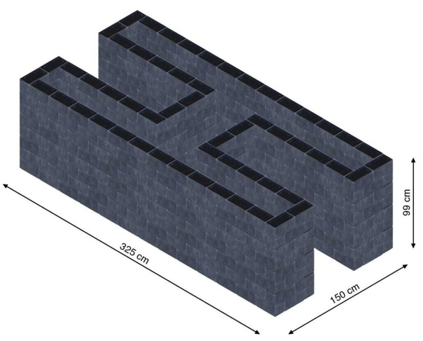 Hochbeet in Form eines H - Breite: 325 cm, Länge: 150 cm, Höhe: 99 cm