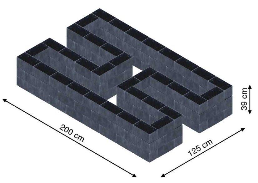 Hochbeet in Form eines H - Breite: 200 cm, Länge: 125 cm, Höhe: 39 cm