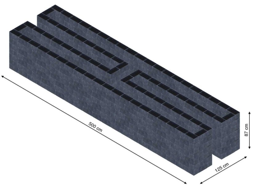 Hochbeet in Form eines H - Breite: 500 cm, Länge: 125 cm, Höhe: 87 cm
