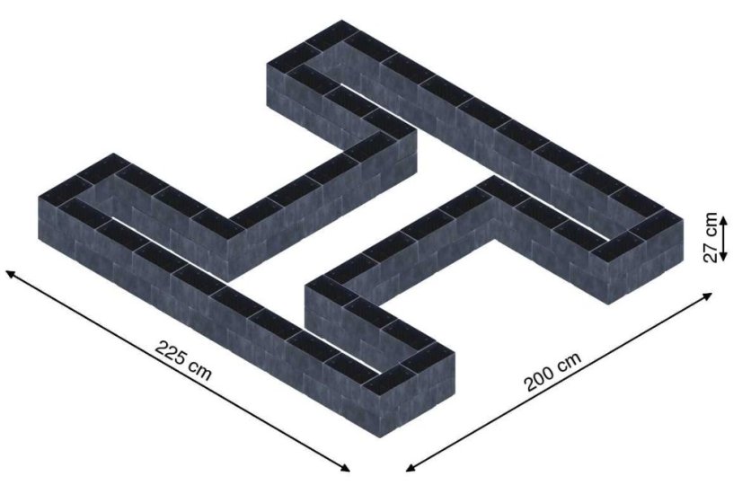 Hochbeet in Form eines H - Breite: 225 cm, Länge: 200 cm, Höhe: 27 cm