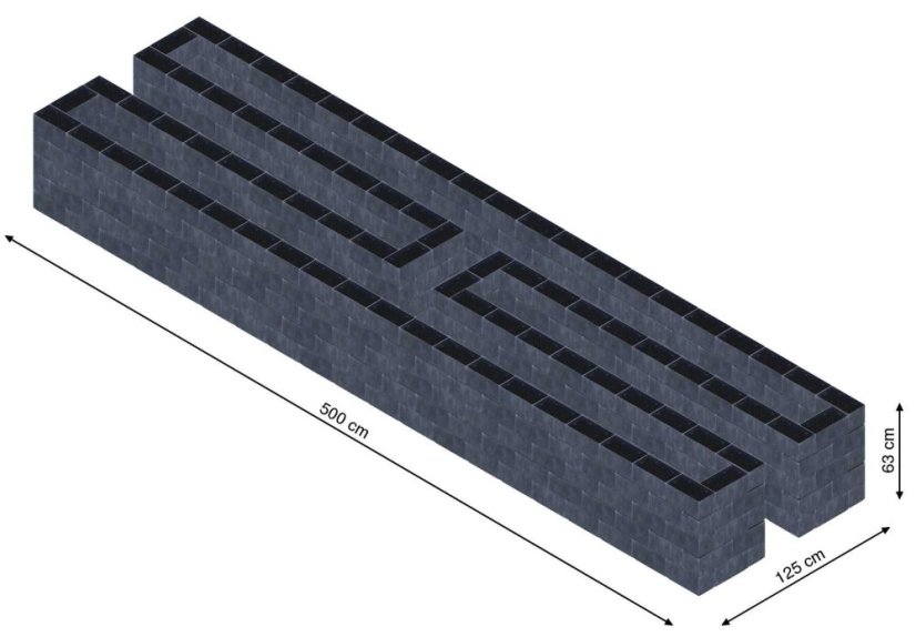 Hochbeet in Form eines H - Breite: 500 cm, Länge: 125 cm, Höhe: 63 cm