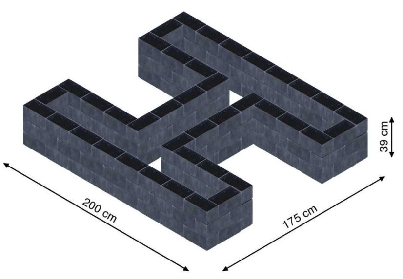 Hochbeet in Form eines H - Breite: 200 cm, Länge: 175 cm, Höhe: 39 cm