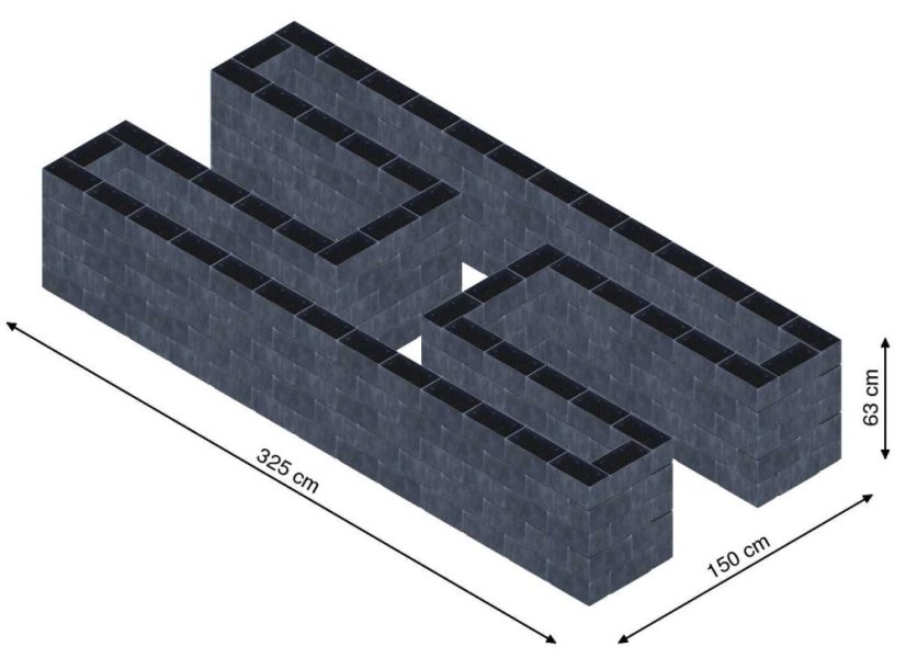 Hochbeet in Form eines H - Breite: 325 cm, Länge: 150 cm, Höhe: 63 cm