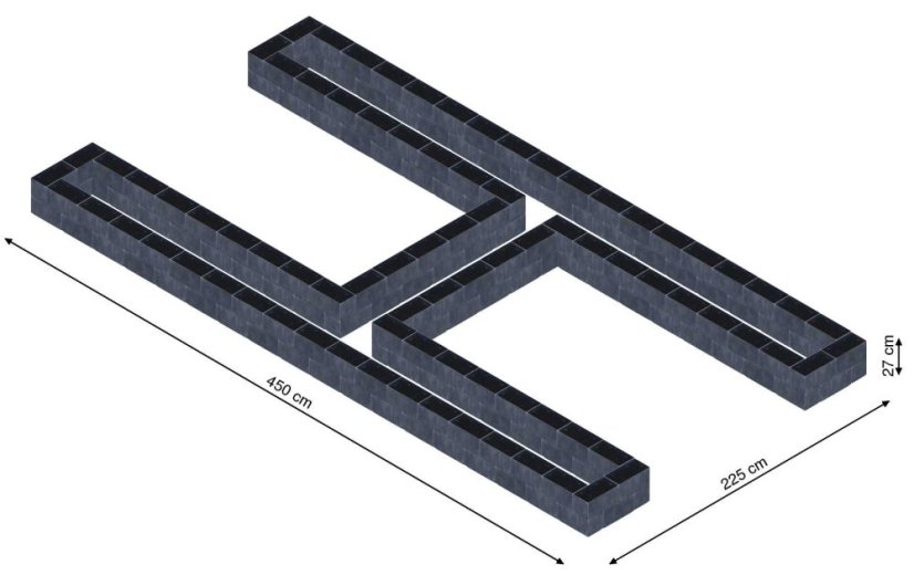 Hochbeet in Form eines H - Breite: 450 cm, Länge: 225 cm, Höhe: 27 cm