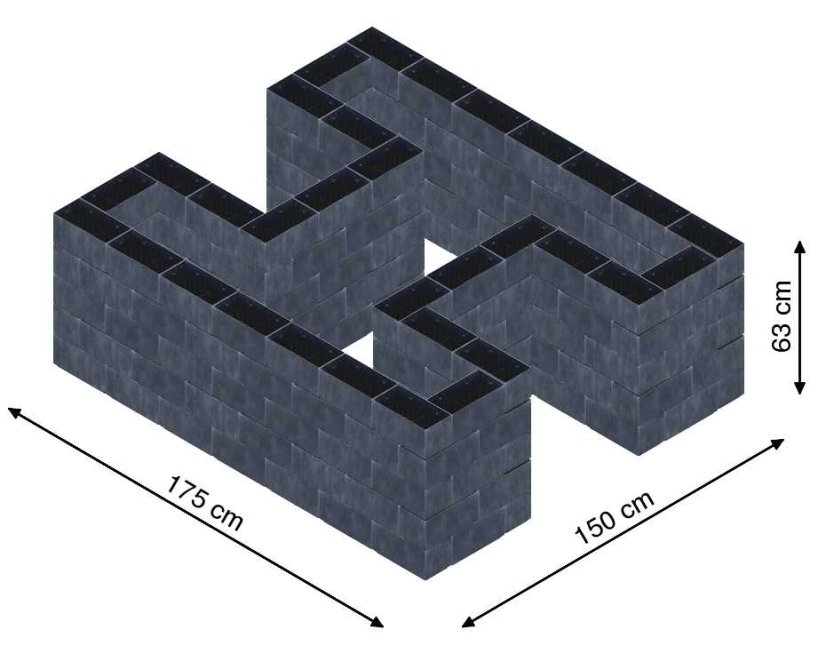 Hochbeet in Form eines H - Breite: 175 cm, Länge: 150 cm, Höhe: 63 cm
