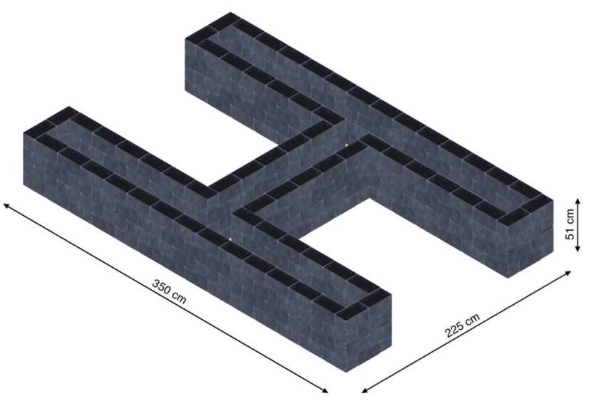 Hochbeet in Form eines H - Breite: 350 cm, Länge: 225 cm, Höhe: 51 cm
