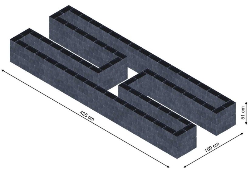 Hochbeet in Form eines H - Breite: 425 cm, Länge: 150 cm, Höhe: 51 cm