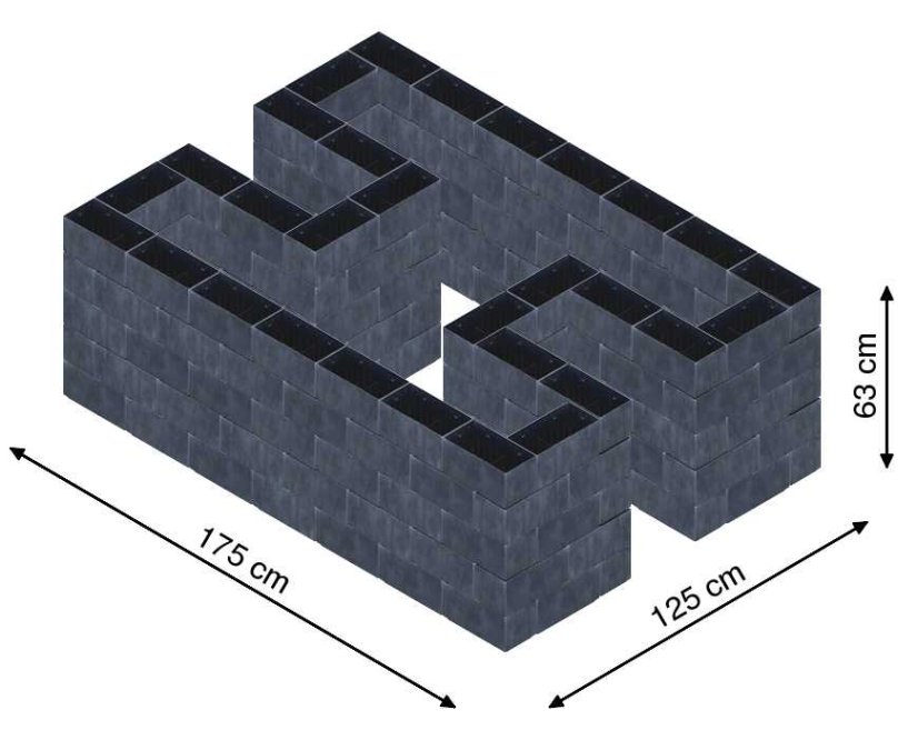 Hochbeet in Form eines H - Breite: 175 cm, Länge: 125 cm, Höhe: 63 cm