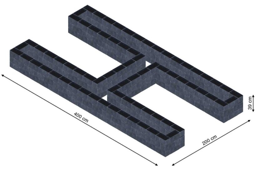 Hochbeet in Form eines H - Breite: 400 cm, Länge: 200 cm, Höhe: 39 cm