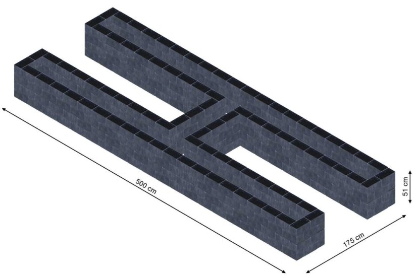 Hochbeet in Form eines H - Breite: 500 cm, Länge: 175 cm, Höhe: 51 cm