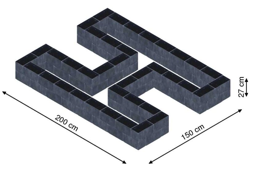 Hochbeet in Form eines H - Breite: 200 cm, Länge: 150 cm, Höhe: 27 cm