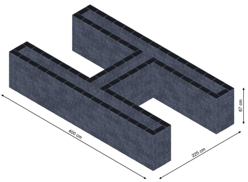 Hochbeet in Form eines H - Breite: 400 cm, Länge: 225 cm, Höhe: 87 cm