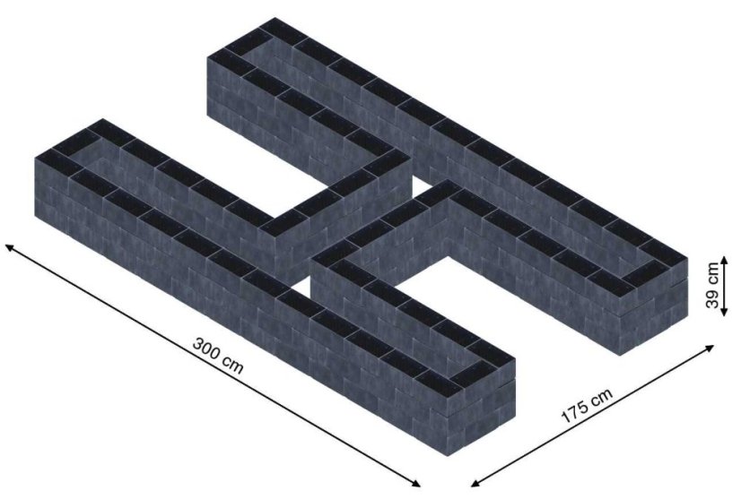 Hochbeet in Form eines H - Breite: 300 cm, Länge: 175 cm, Höhe: 39 cm