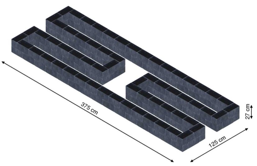 Hochbeet in Form eines H - Breite: 375 cm, Länge: 125 cm, Höhe: 27 cm