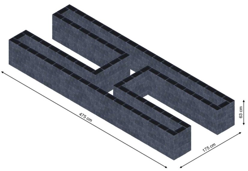 Hochbeet in Form eines H - Breite: 475 cm, Länge: 175 cm, Höhe: 63 cm