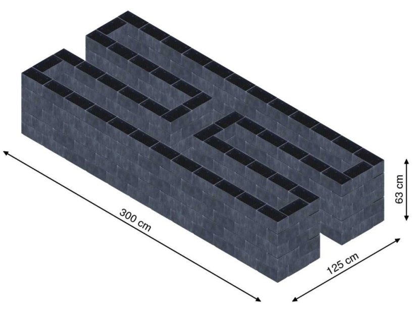 Hochbeet in Form eines H - Breite: 300 cm, Länge: 125 cm, Höhe: 63 cm